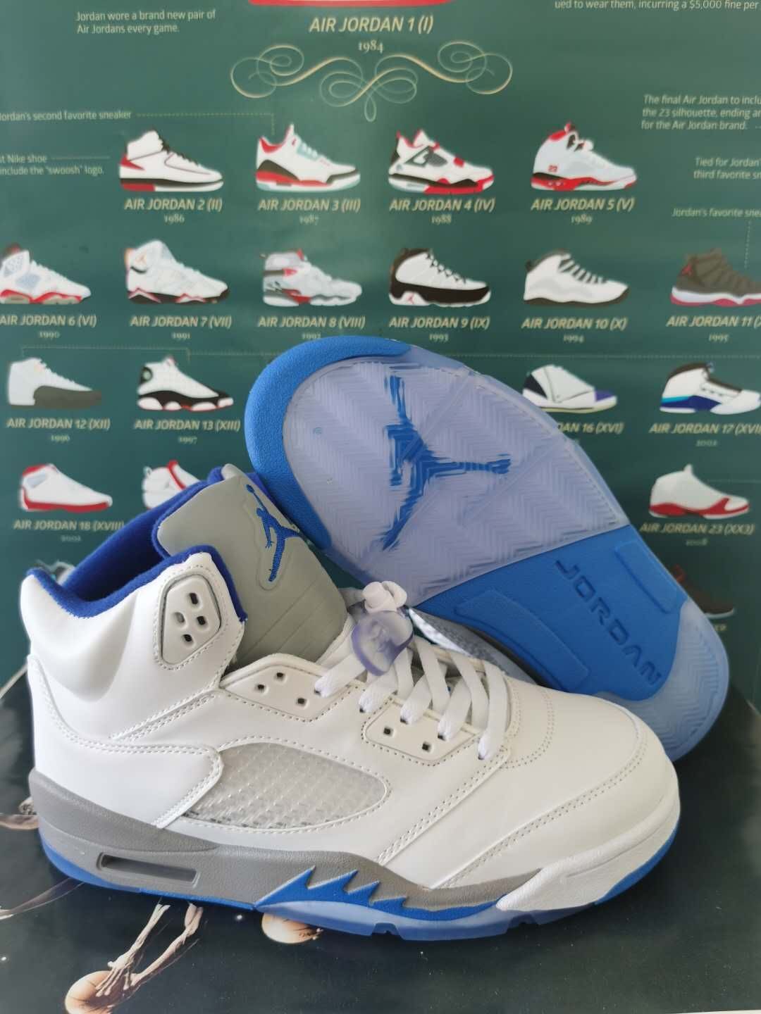 2020 Air Jordan 5 Retro White Grey Blue Shoes - Click Image to Close